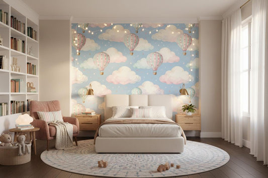 Hot Air Balloon Pastel Wallpaper – room setting, Golden Era Walls