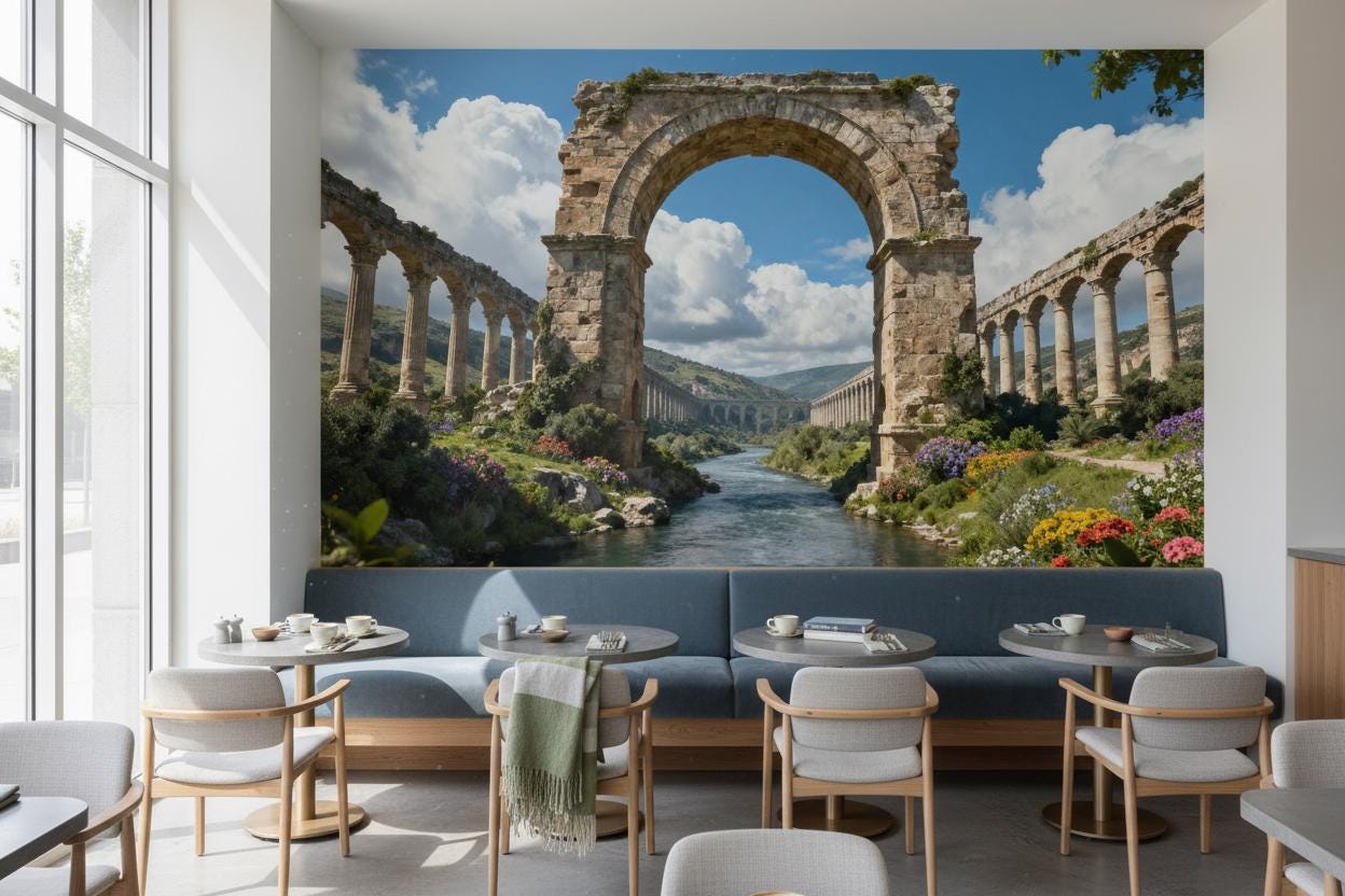Historic Roman Aqueduct Scenic Wallpaper – peel and stick wallpaper mural, Golden Era Walls