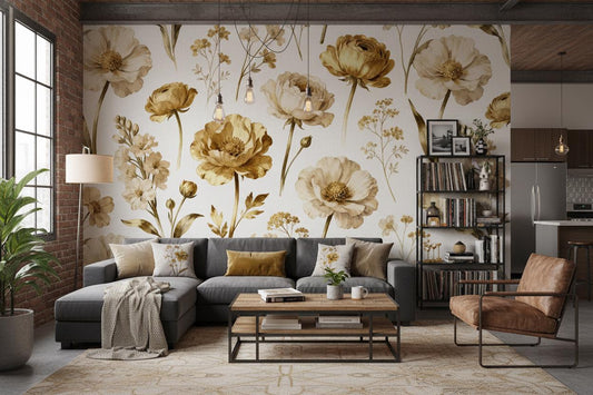 Golden Floral Vintage Botanical Floral Wallpaper – detail view, Golden Era Walls