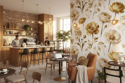 Golden Floral Vintage Botanical Floral Wallpaper – peel and stick wallpaper mural, Golden Era Walls