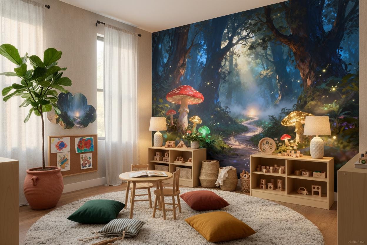 Fairytale Castle Gray Watercolor Wallpaper – alternate view, Golden Era Walls