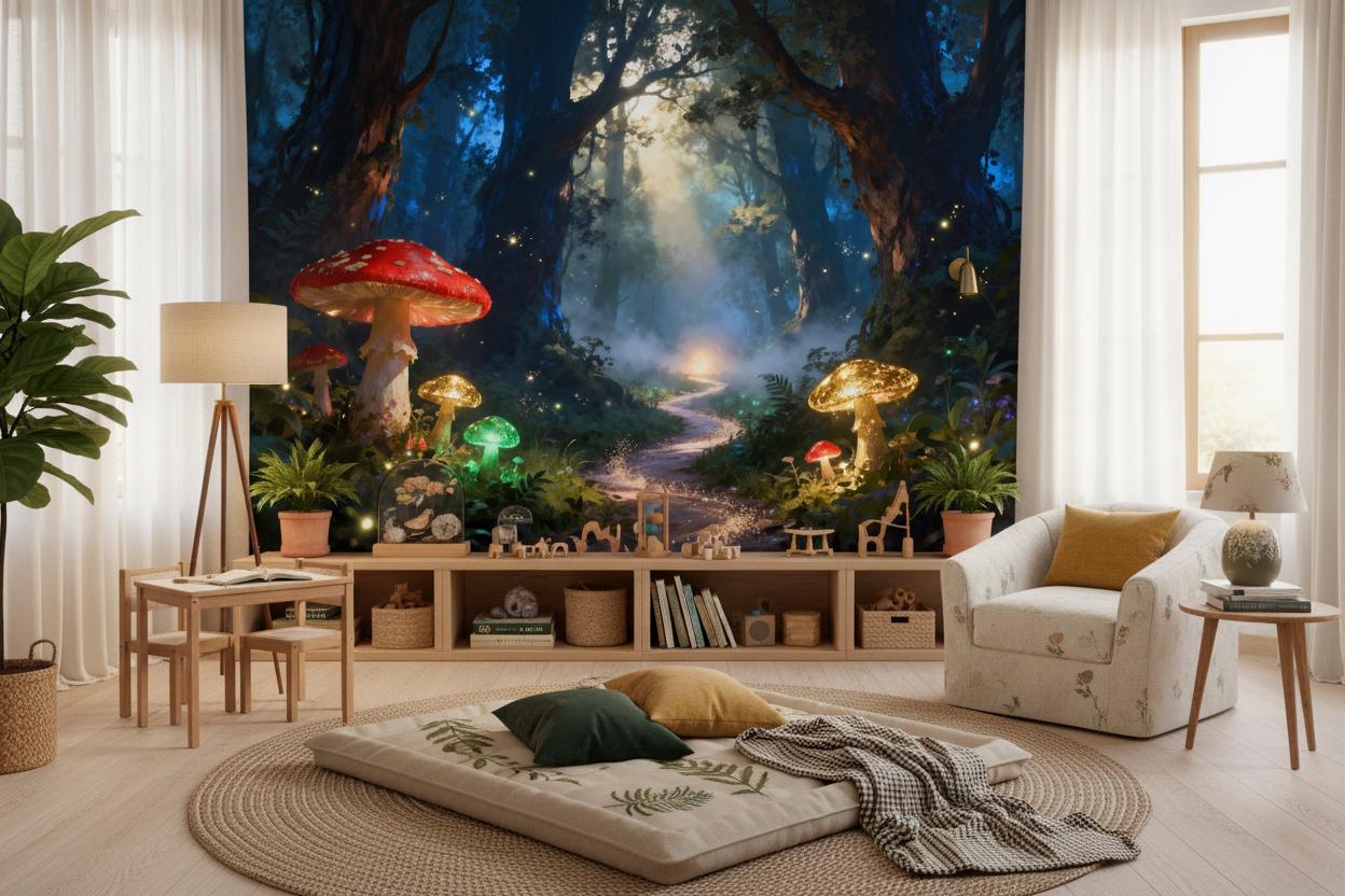 Fairytale Castle Gray Watercolor Wallpaper – peel and stick wallpaper mural, Golden Era Walls