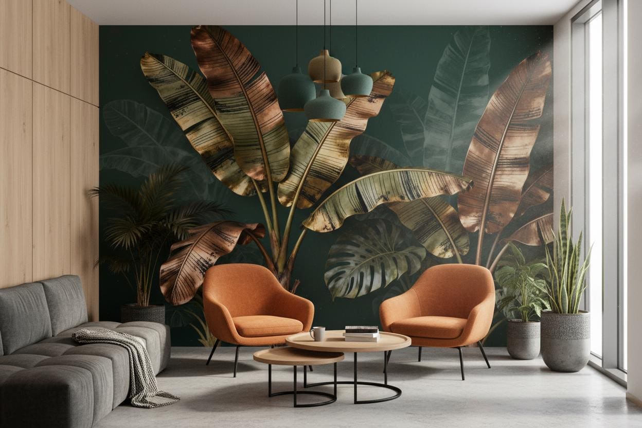 Emerald Green Tropical Metallic Floral Wallpaper – alternate view, Golden Era Walls