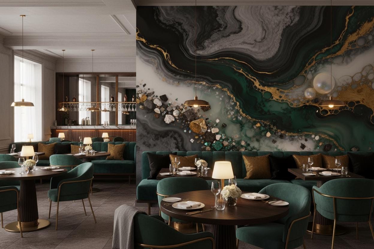 Emerald Gold Abstract Luxury Geometric Wallpaper – lifestyle view, Golden Era Walls