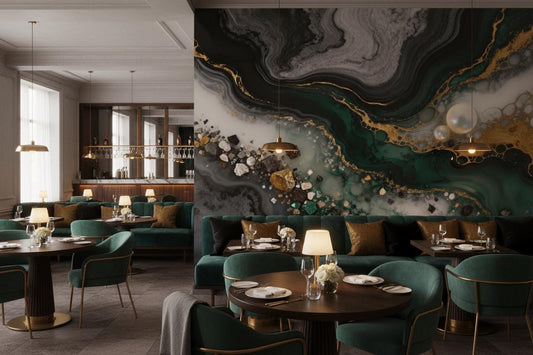Emerald Gold Abstract Luxury Geometric Wallpaper – lifestyle view, Golden Era Walls