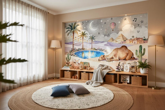 Dreamy Desert Oasis Pastel Wallpaper – detail view, Golden Era Walls