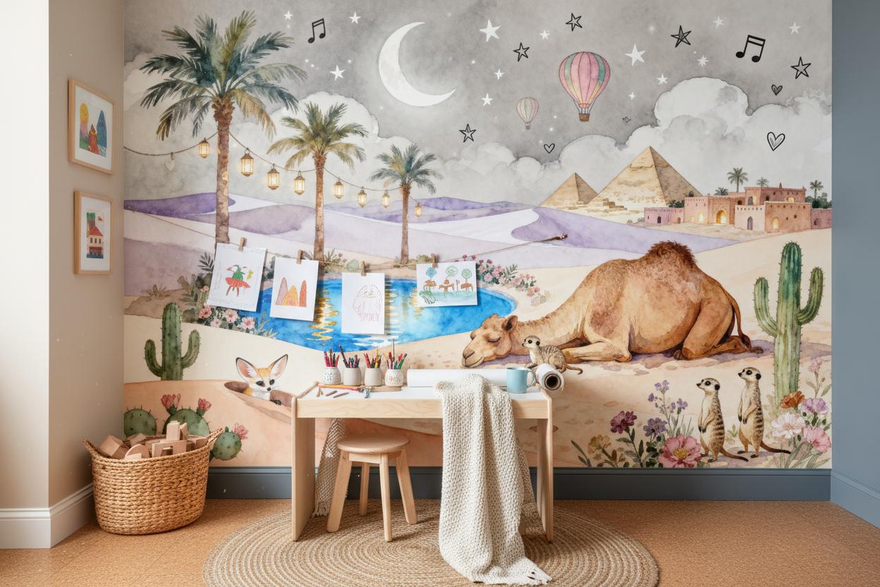 Dreamy Desert Oasis Pastel Wallpaper – alternate view, Golden Era Walls
