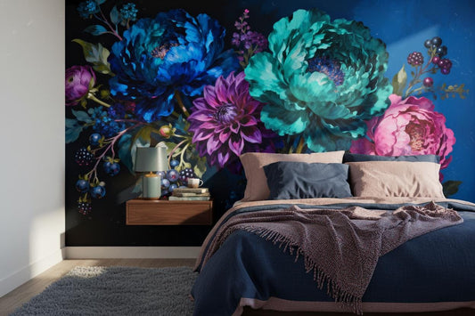 Dark Floral Moody Botanical Floral Wallpaper – peel and stick wallpaper mural, Golden Era Walls