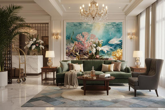Coastal Coral Reef Teal Coastal Wallpaper – detail view, Golden Era Walls