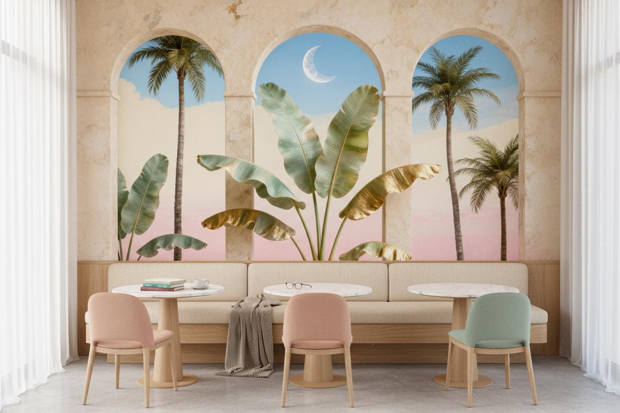 Luxury Arch Gold Leaves Tropical Wallpaper – scale reference, Golden Era Walls