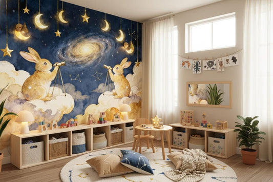 Luxury Navy Gold Celestial Wallpaper – detail view, Golden Era Walls