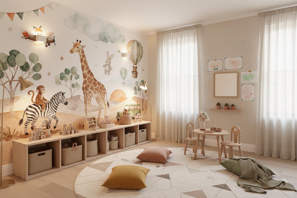 Boho Safari Watercolor Animal Floral Wallpaper – alternate view, Golden Era Walls