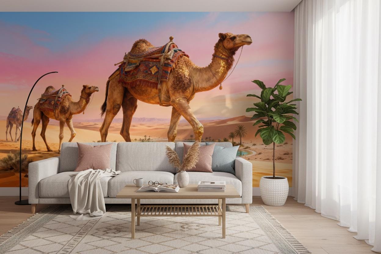 Desert Oasis Pink Blue Wallpaper – alternate view, Golden Era Walls