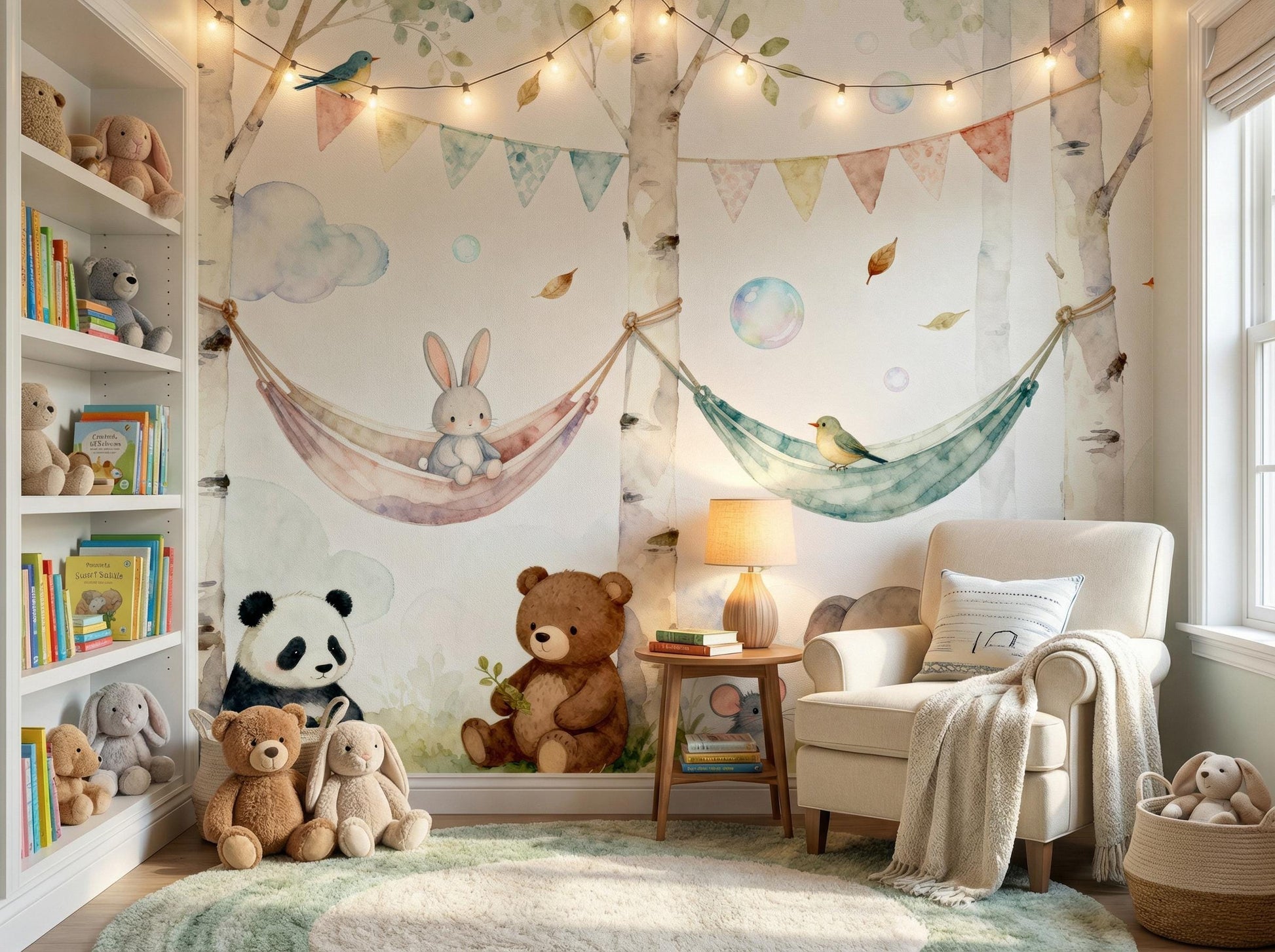 Watercolor Woodland Animal Whimsical Wallpaper – peel and stick wallpaper mural, Golden Era Walls