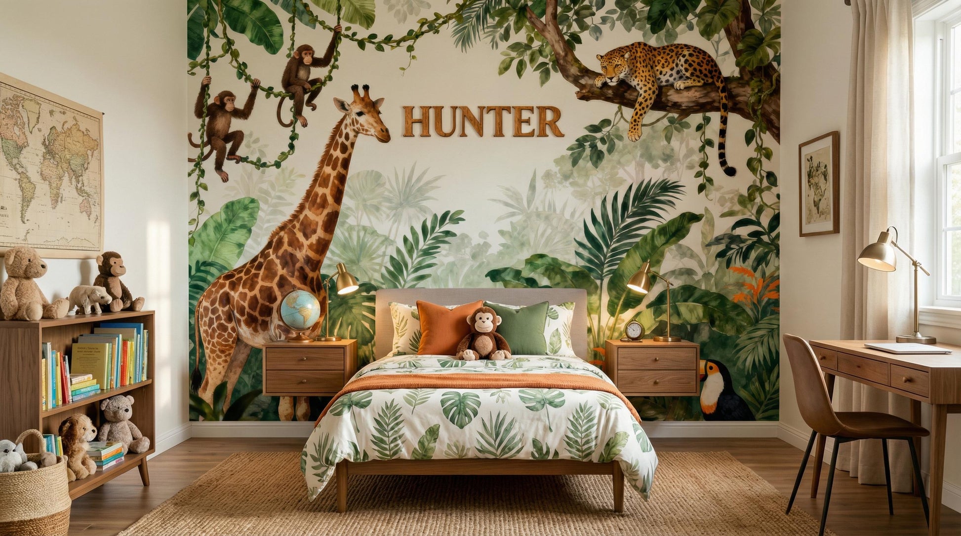 Watercolor Safari Animals Jungle Tropical Wallpaper – detail view, Golden Era Walls