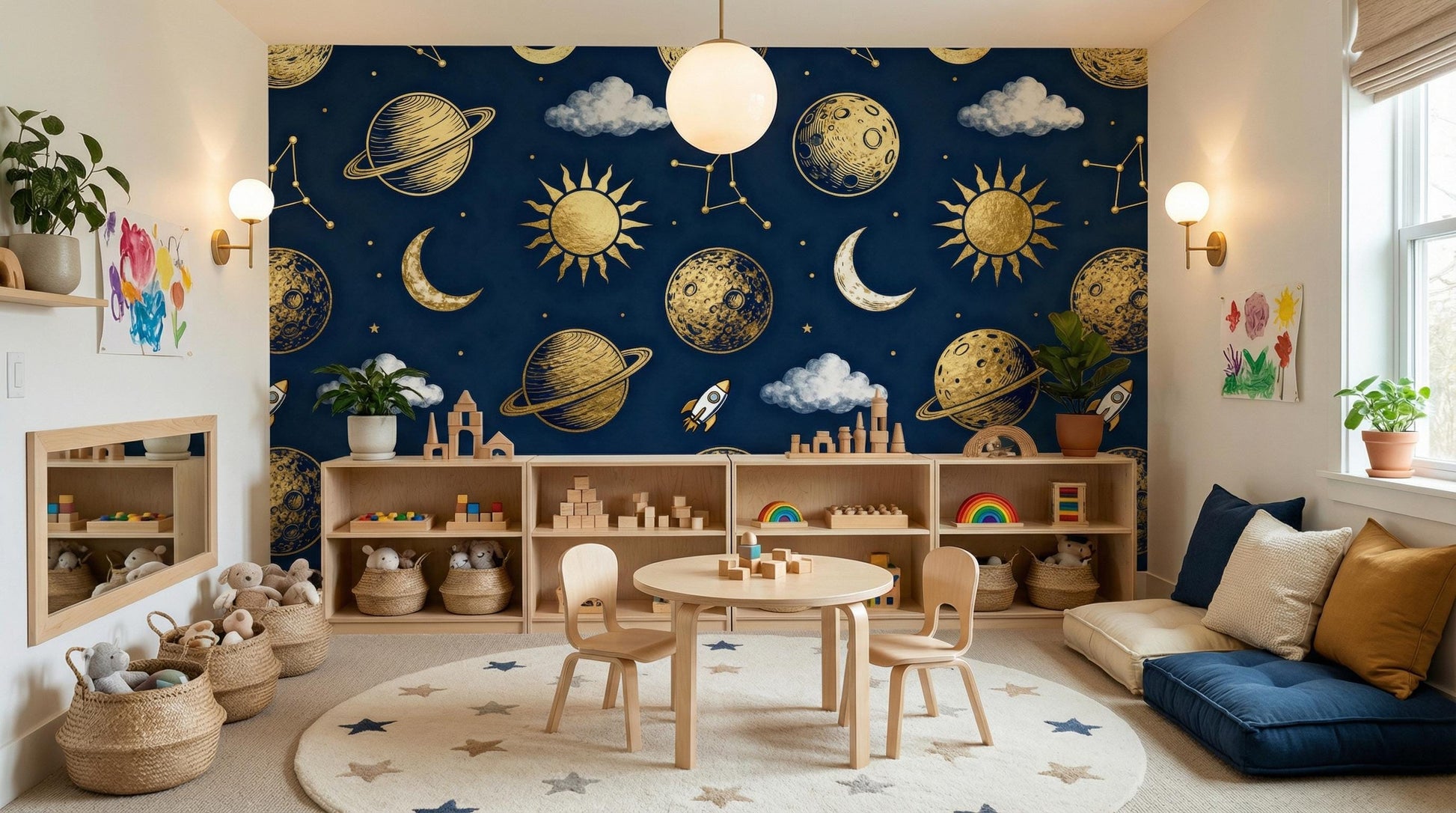 Celestial Space Navy Gold Wallpaper – alternate view, Golden Era Walls