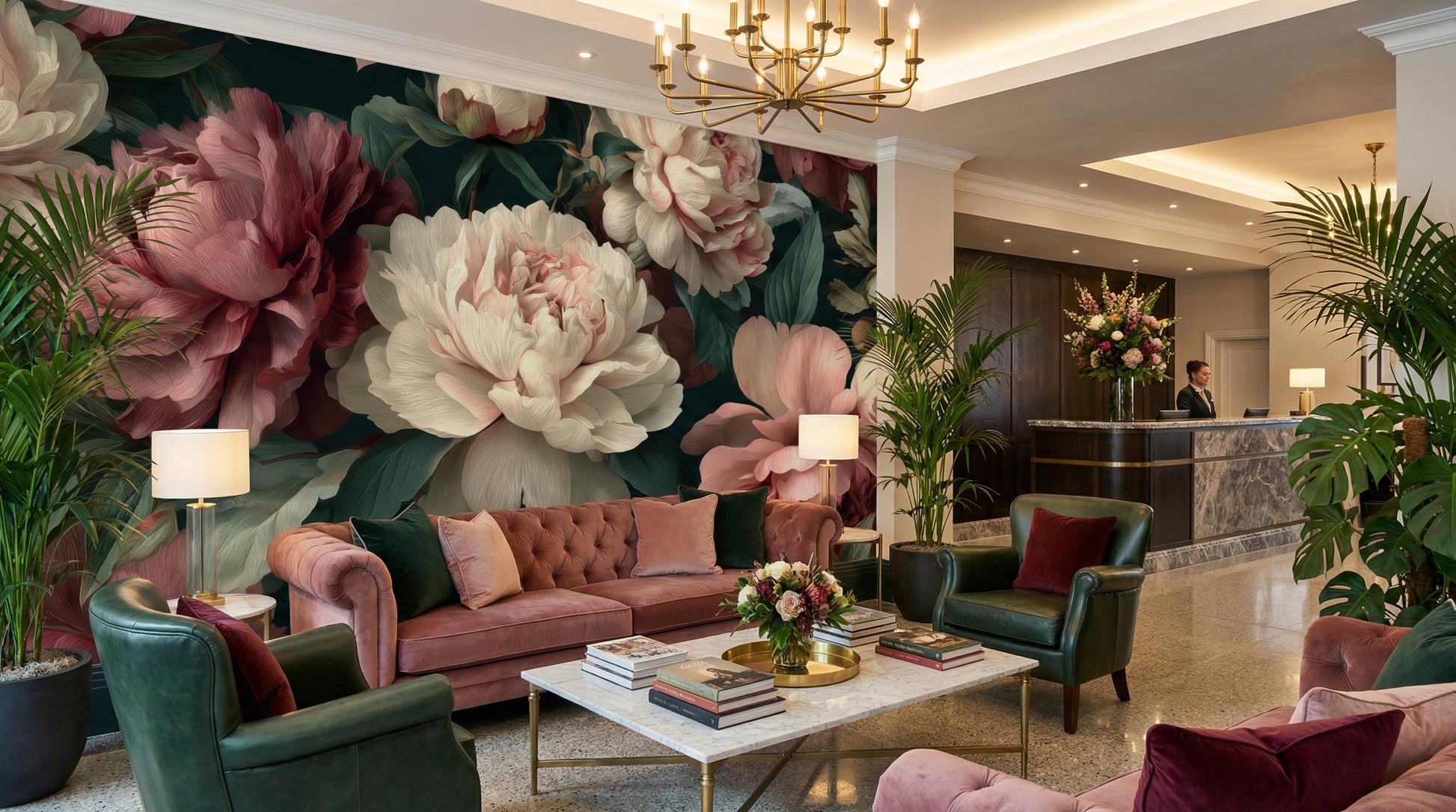 Dark Academia Floral Moody Floral Wallpaper – lifestyle view, Golden Era Walls