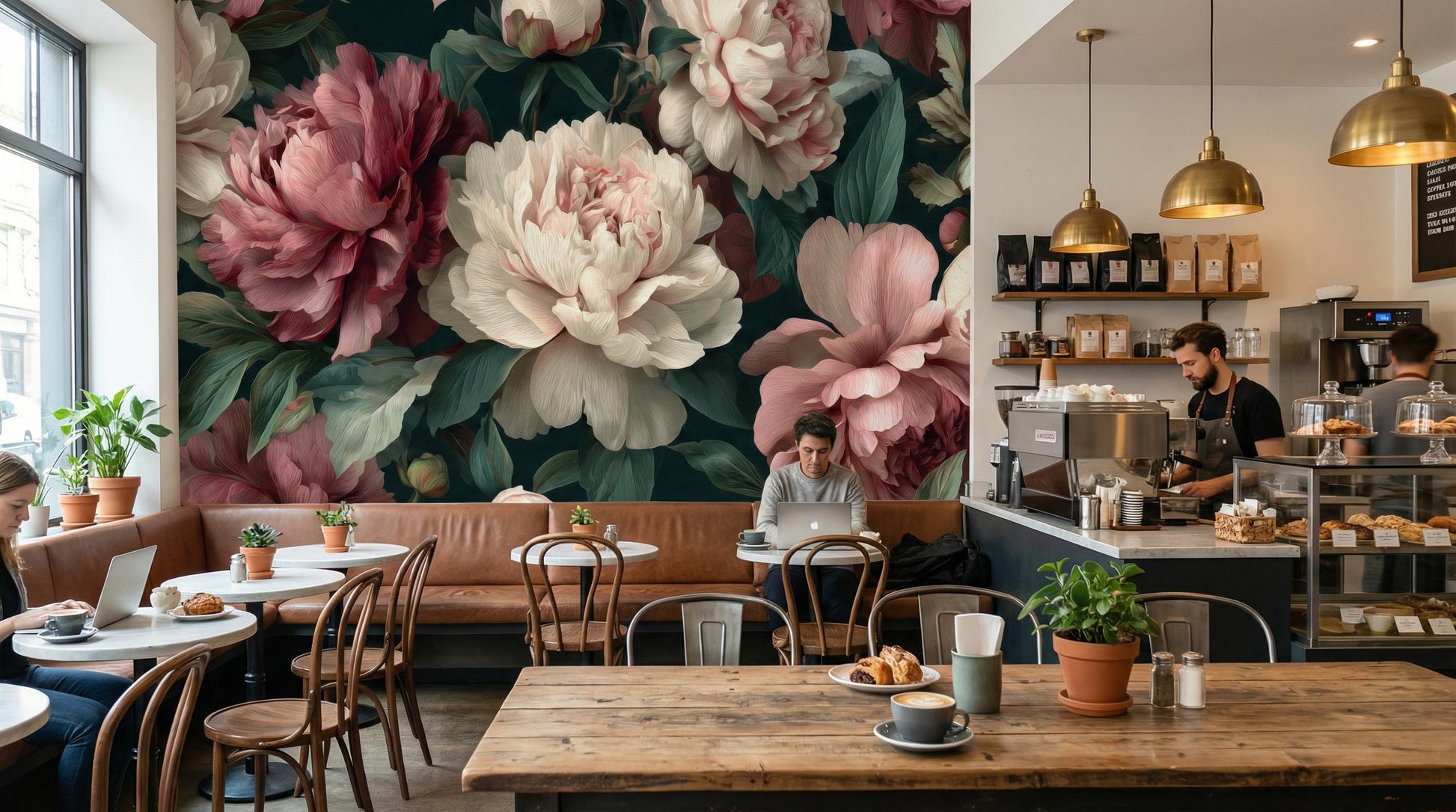 Dark Academia Floral Moody Floral Wallpaper – alternate view, Golden Era Walls