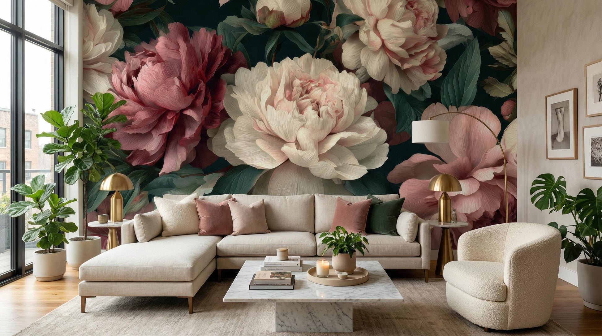 Dark Academia Floral Moody Floral Wallpaper – detail view, Golden Era Walls