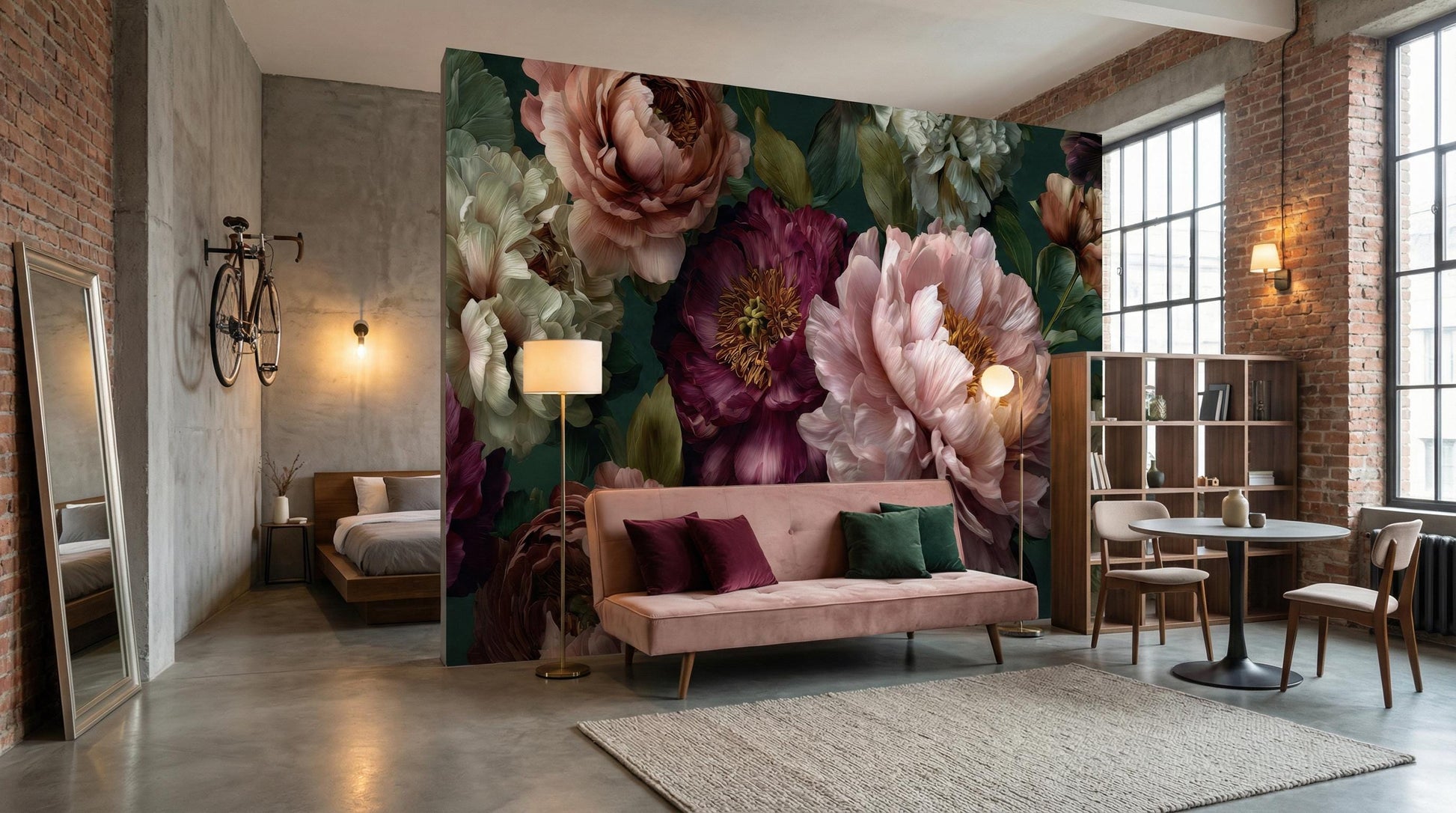 Dark Floral Moody Green Floral Wallpaper – alternate view, Golden Era Walls