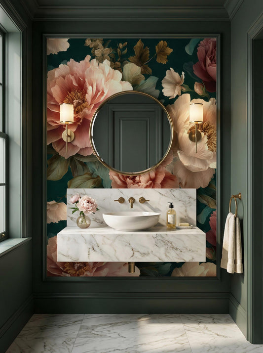 Dark Floral Moody Vintage Floral Wallpaper – lifestyle view, Golden Era Walls