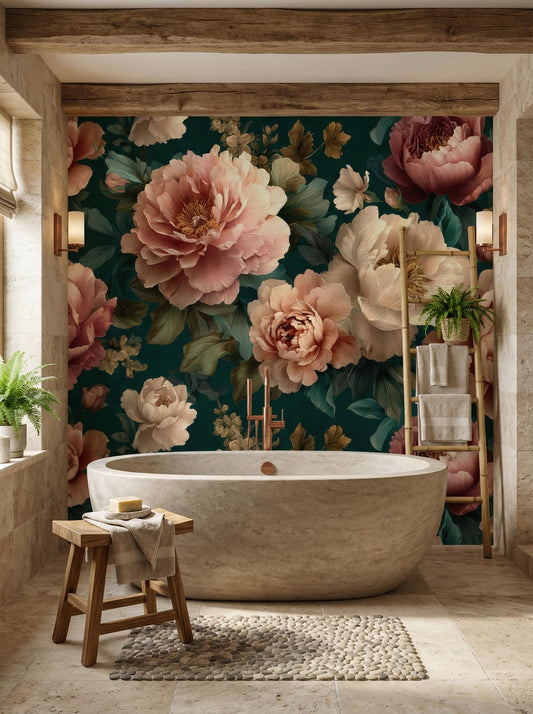 Dark Floral Moody Vintage Floral Wallpaper – peel and stick wallpaper mural, Golden Era Walls