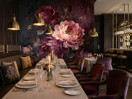 Dark Floral Moody Vintage Floral Wallpaper – lifestyle view, Golden Era Walls
