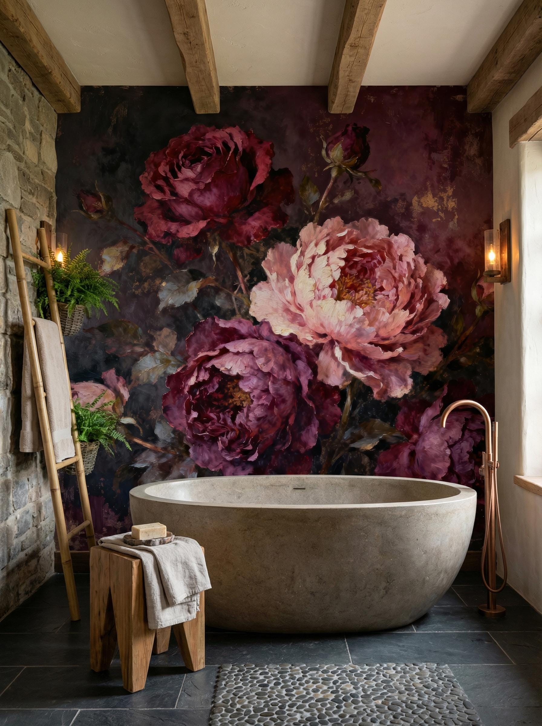 Dark Floral Moody Vintage Floral Wallpaper – peel and stick wallpaper mural, Golden Era Walls