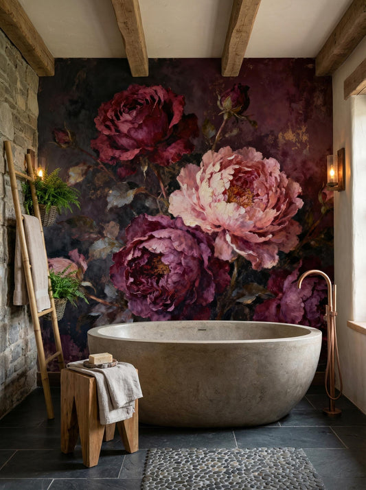 Dark Floral Moody Vintage Floral Wallpaper – peel and stick wallpaper mural, Golden Era Walls
