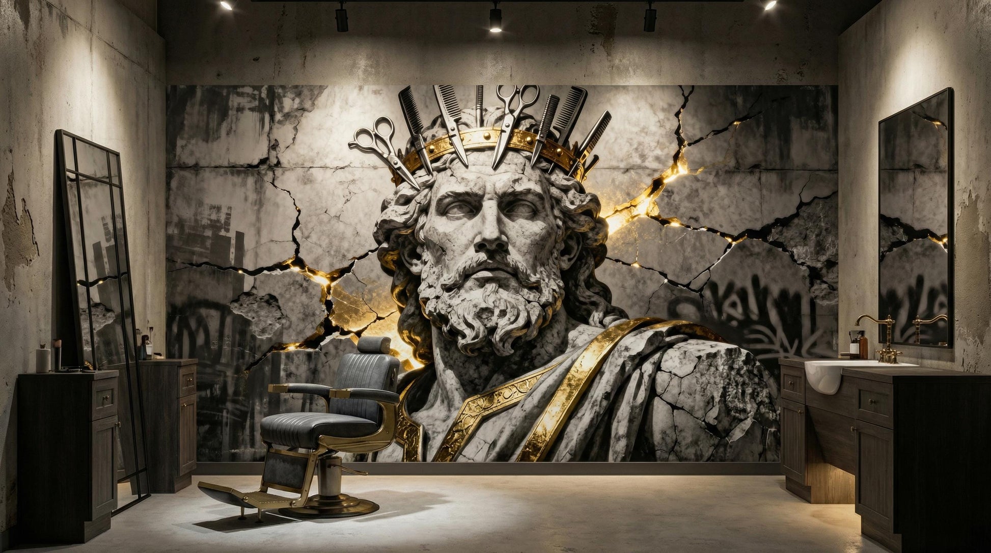 Barber Shop Custom Size Floral Wallpaper – peel and stick wallpaper mural, Golden Era Walls