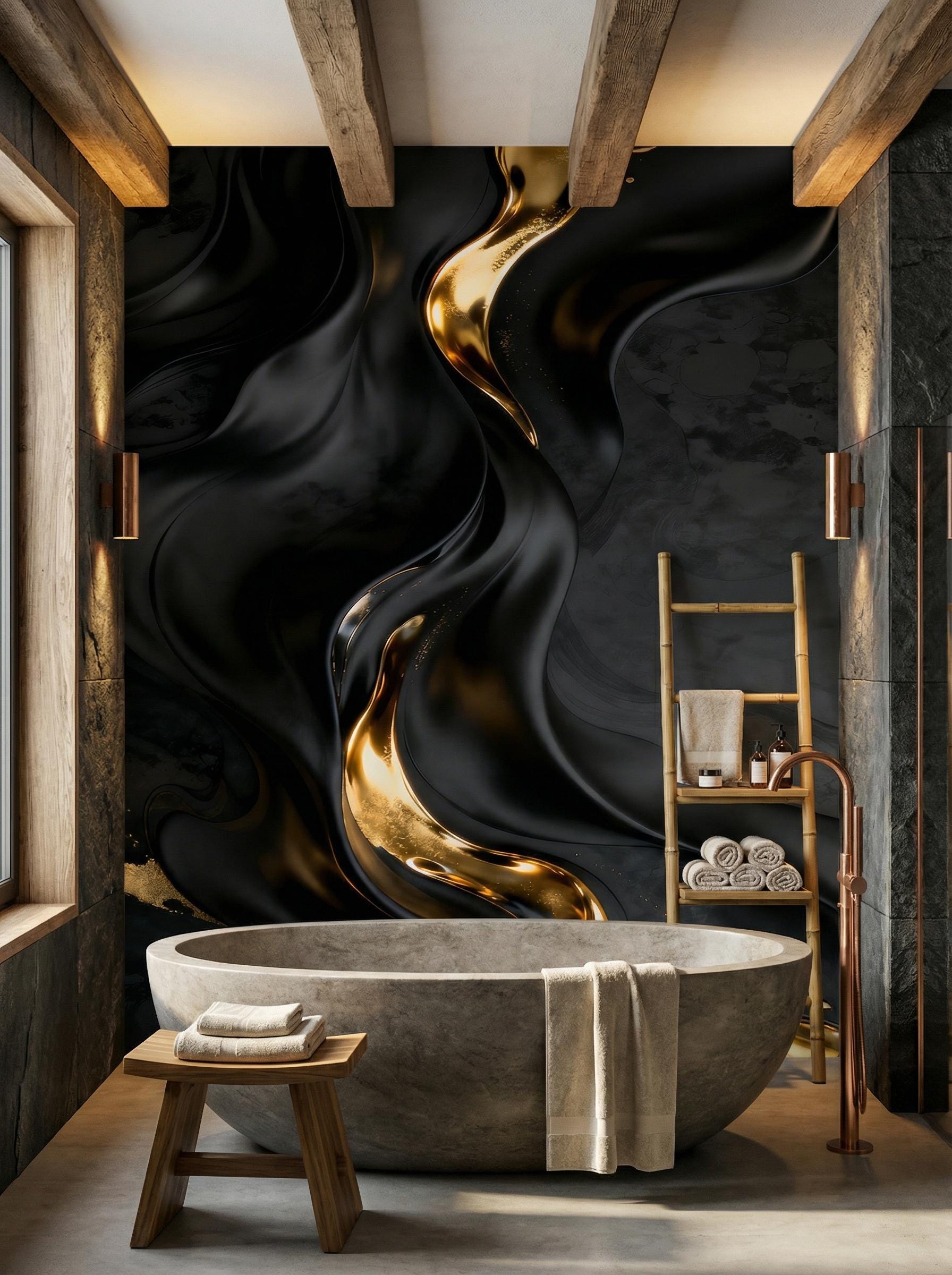 Black Gold Abstract Dark Marble Wallpaper – alternate view, Golden Era Walls