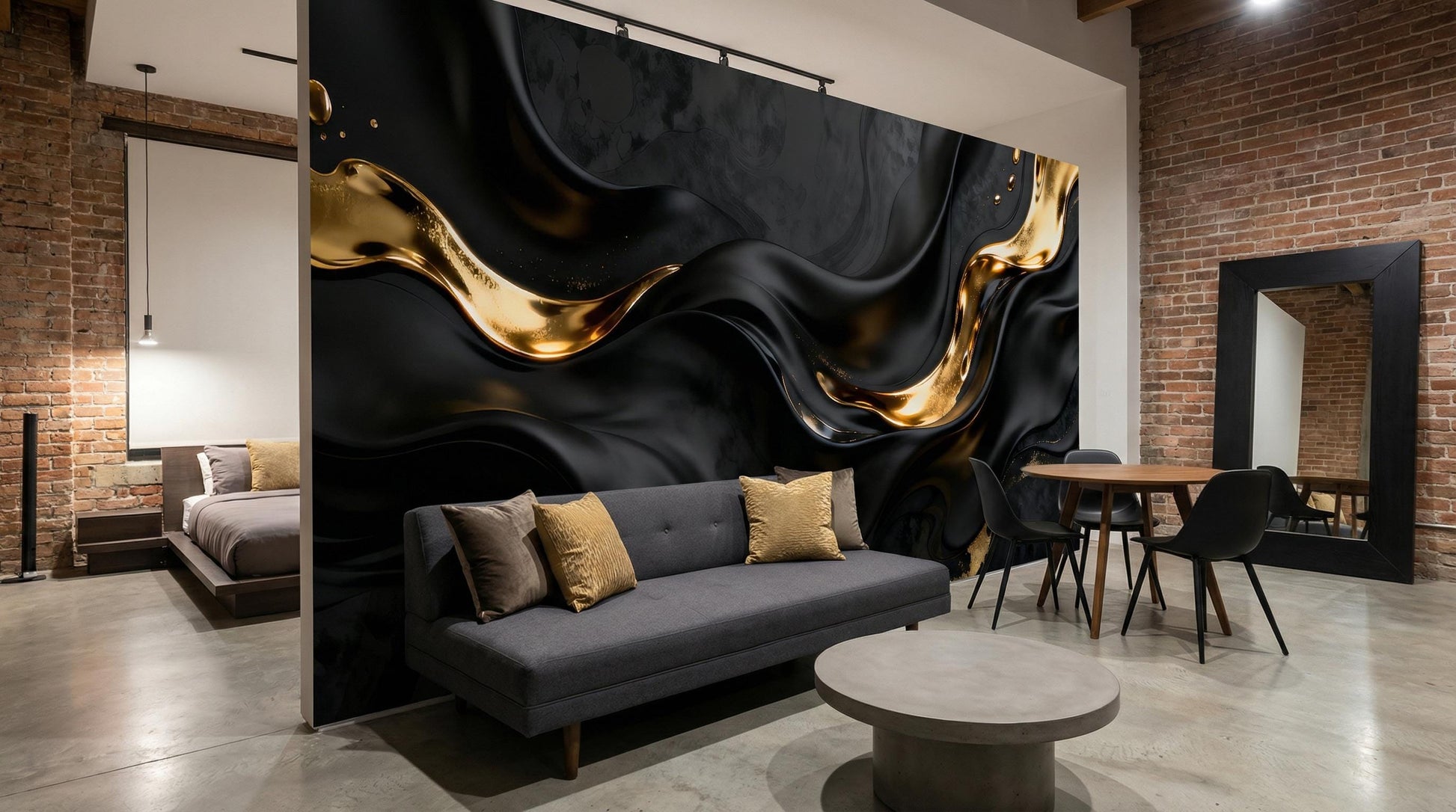 Black Gold Abstract Dark Marble Wallpaper – scale reference, Golden Era Walls