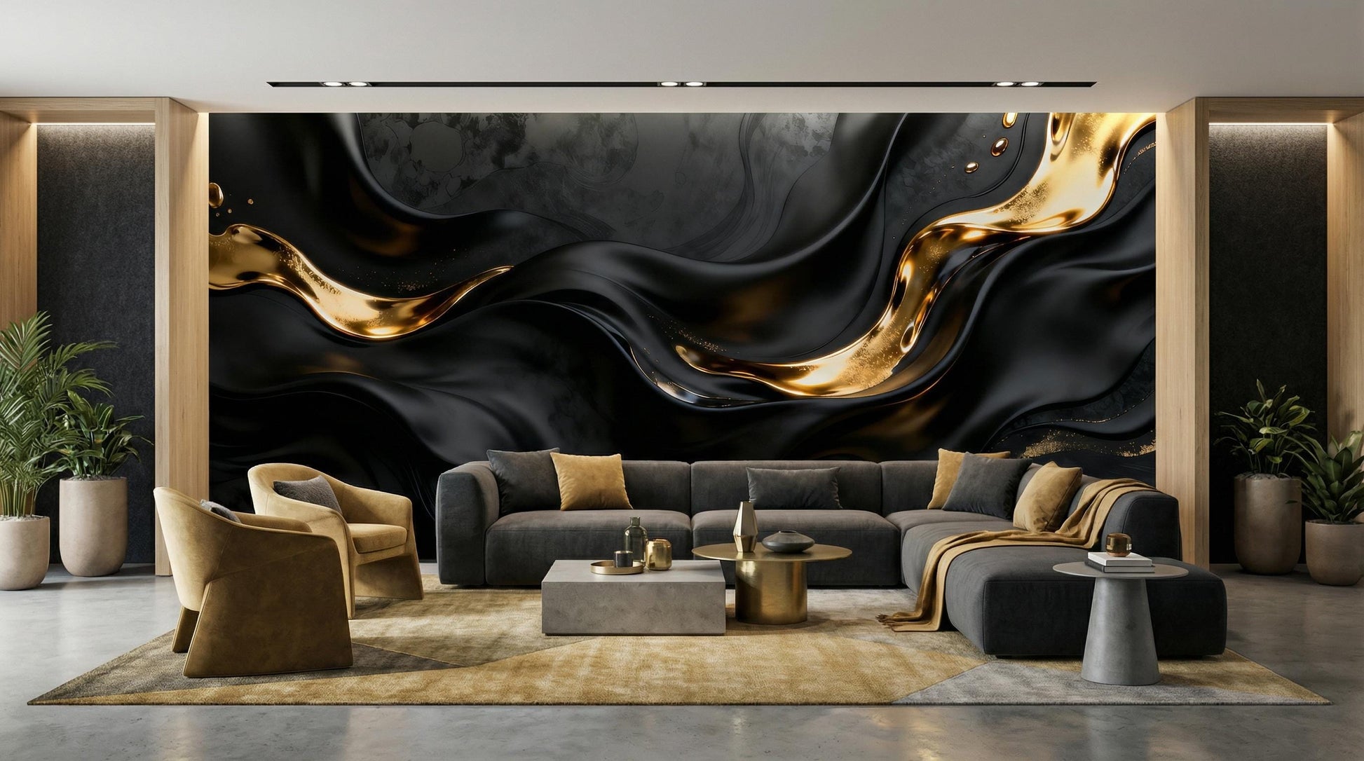 Black Gold Abstract Dark Marble Wallpaper – peel and stick wallpaper mural, Golden Era Walls