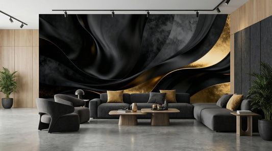 Black Gold Abstract Luxury Marble Wallpaper – lifestyle view, Golden Era Walls