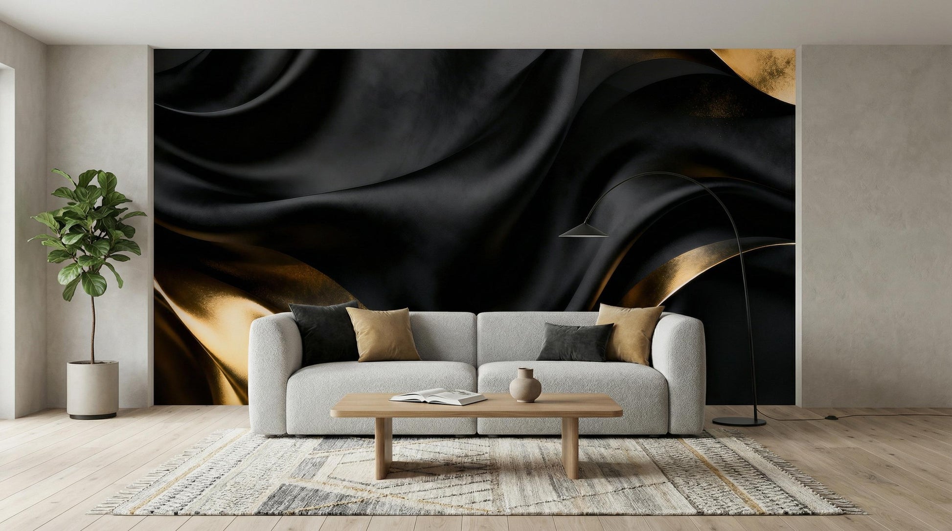 Moody Luxury Decor Liquid Geometric Wallpaper – detail view, Golden Era Walls