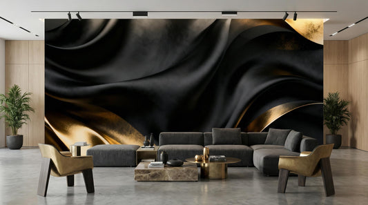 Moody Luxury Decor Liquid Geometric Wallpaper – lifestyle view, Golden Era Walls
