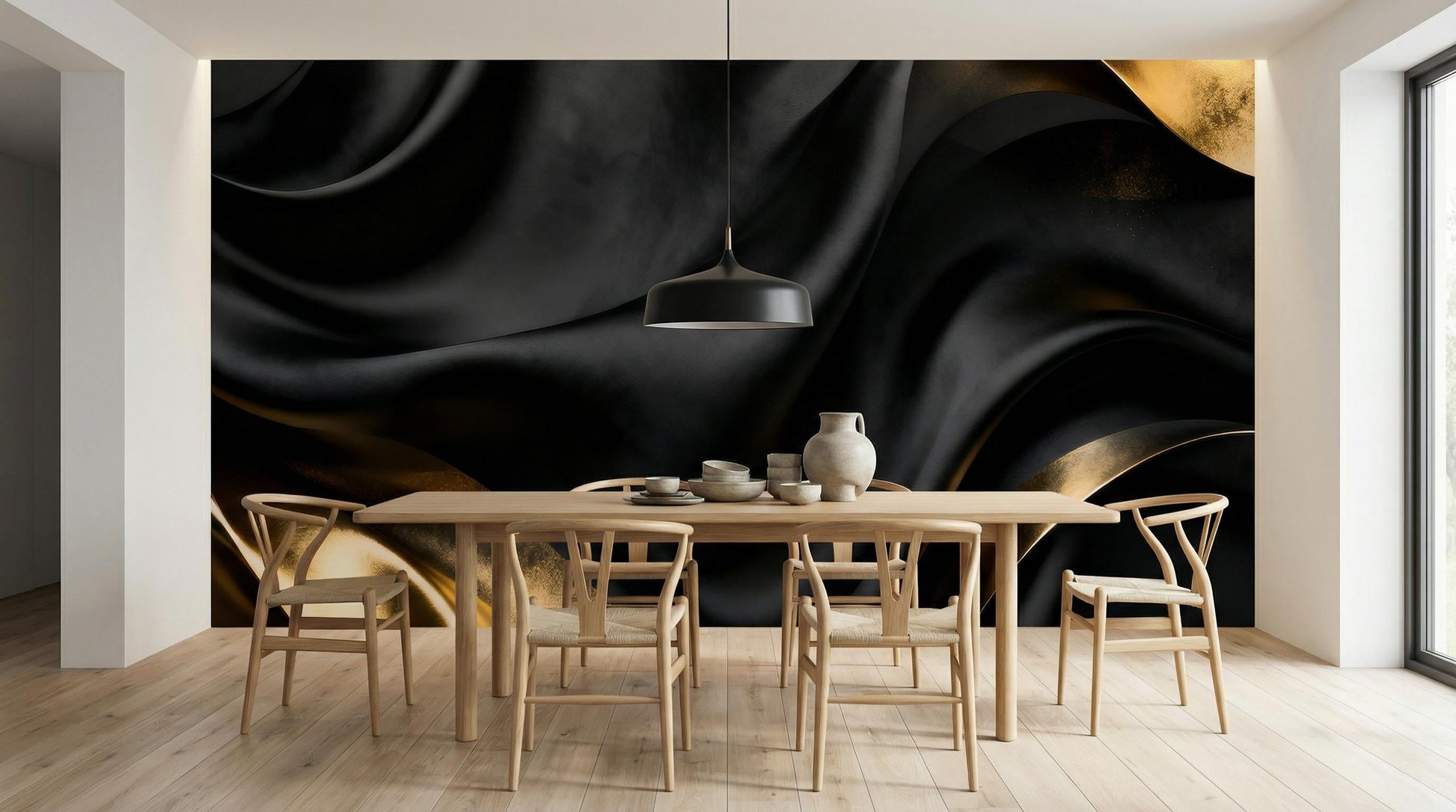 Moody Luxury Decor Liquid Geometric Wallpaper – scale reference, Golden Era Walls