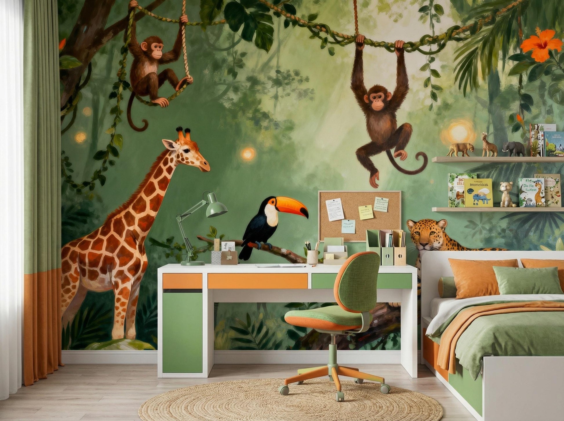 Jungle Safari Animals Green Tropical Wallpaper – alternate view, Golden Era Walls