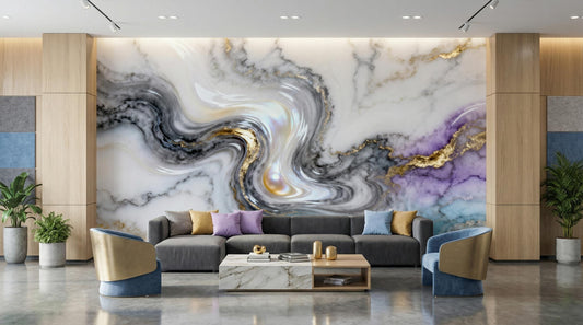 Luxury Marble Gold Purple Marble Wallpaper – lifestyle view, Golden Era Walls