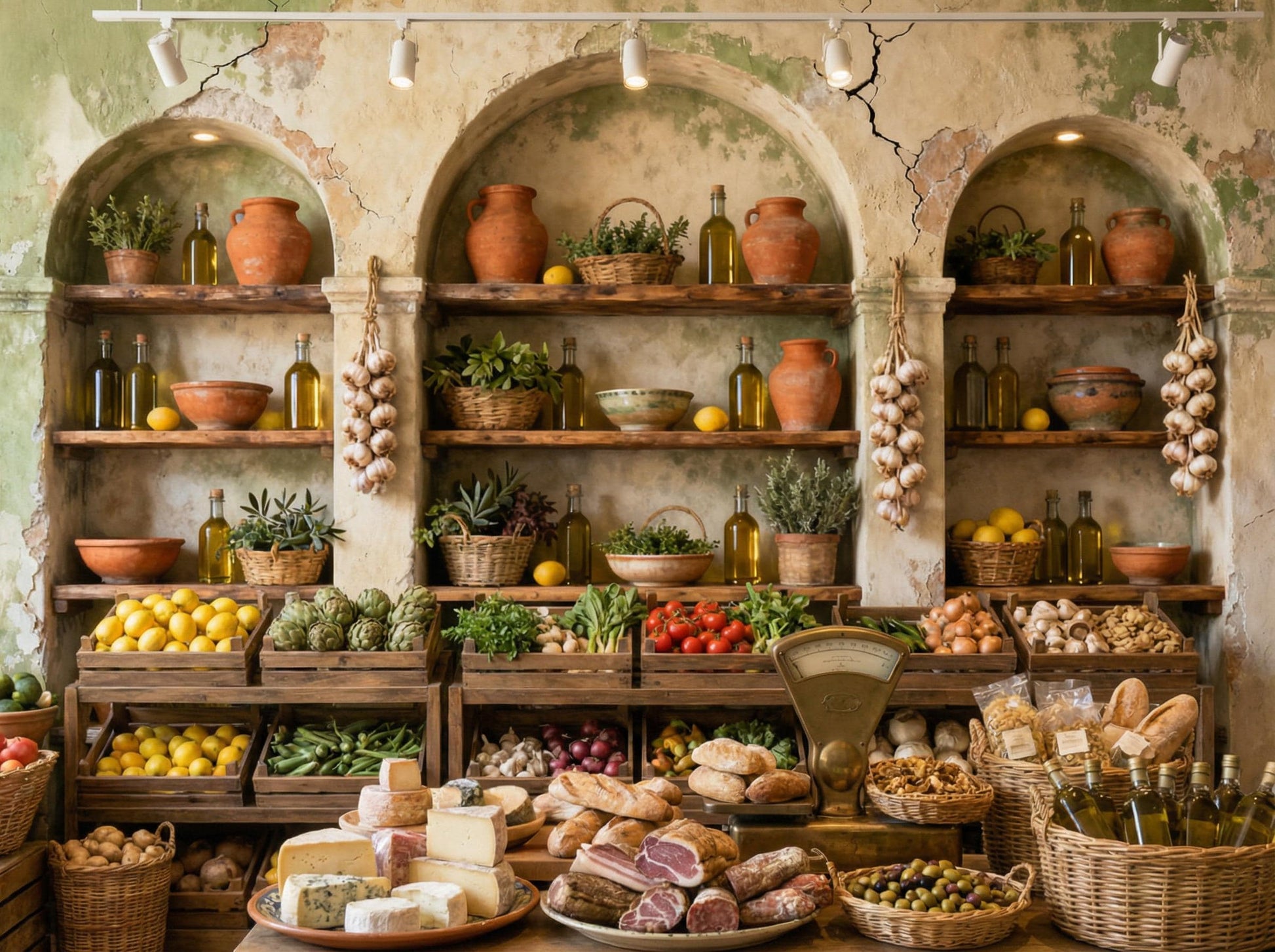 Mediterranean Kitchen Rustic Faux Marble Wallpaper – detail view, Golden Era Walls