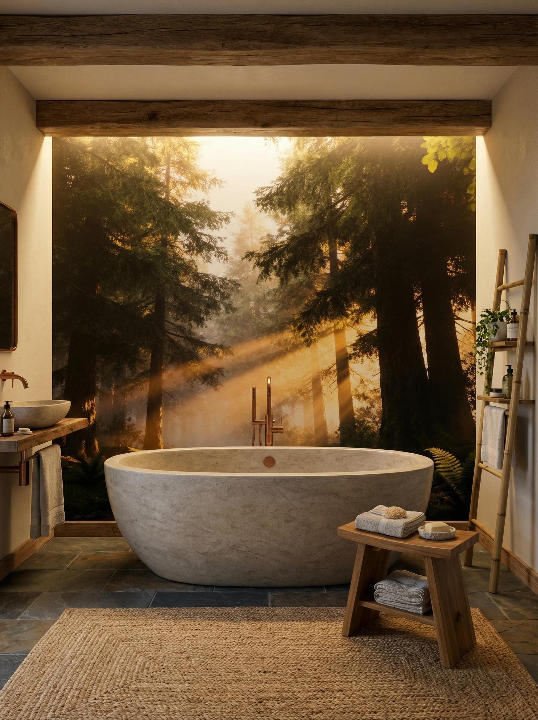 Forest Woodland Decor Biophilic Wallpaper – lifestyle view, Golden Era Walls