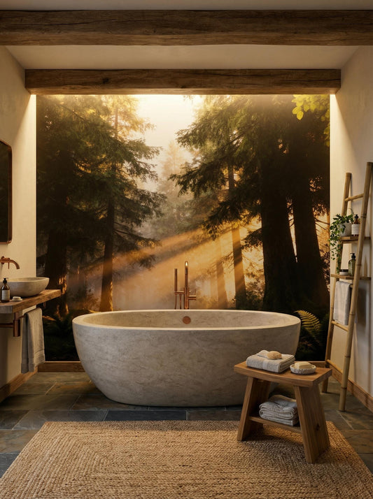 Forest Woodland Decor Biophilic Wallpaper – lifestyle view, Golden Era Walls