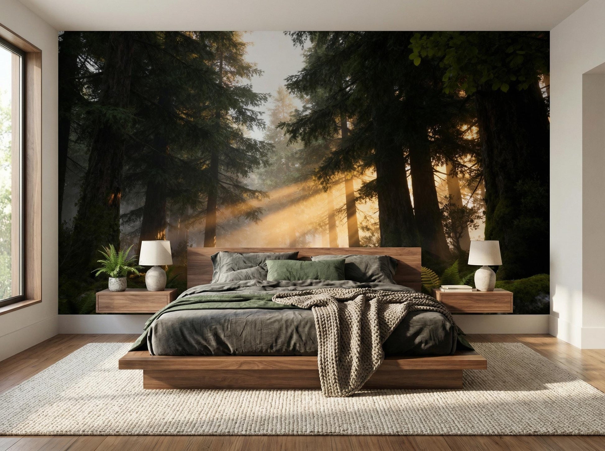 Forest Woodland Decor Biophilic Wallpaper – peel and stick wallpaper mural, Golden Era Walls