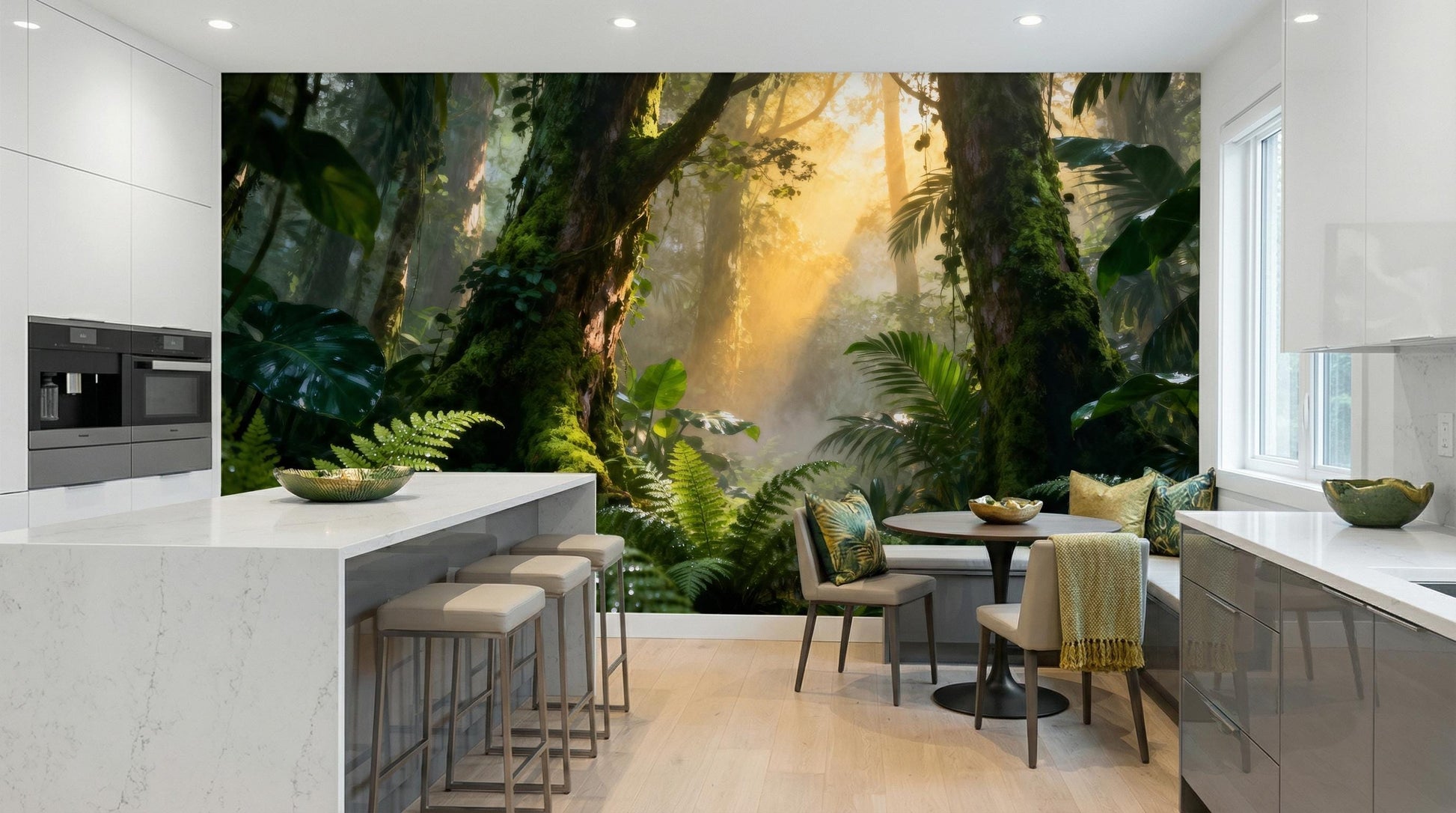 Sunlit Forest Serene Jungle Floral Wallpaper – alternate view, Golden Era Walls