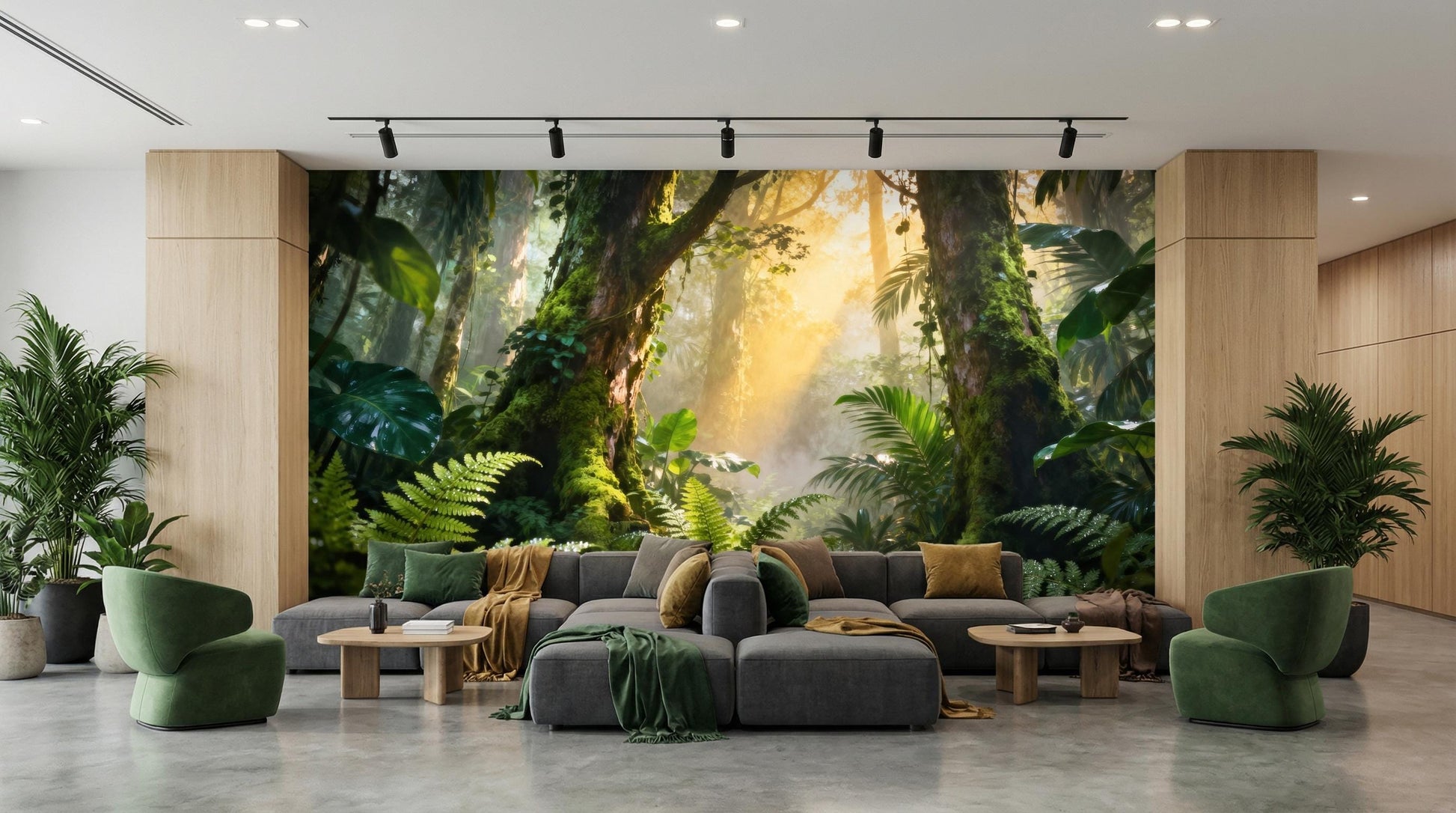 Sunlit Forest Serene Jungle Floral Wallpaper – peel and stick wallpaper mural, Golden Era Walls