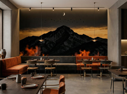 Night Sky Mountain Scene Wallpaper – detail view, Golden Era Walls