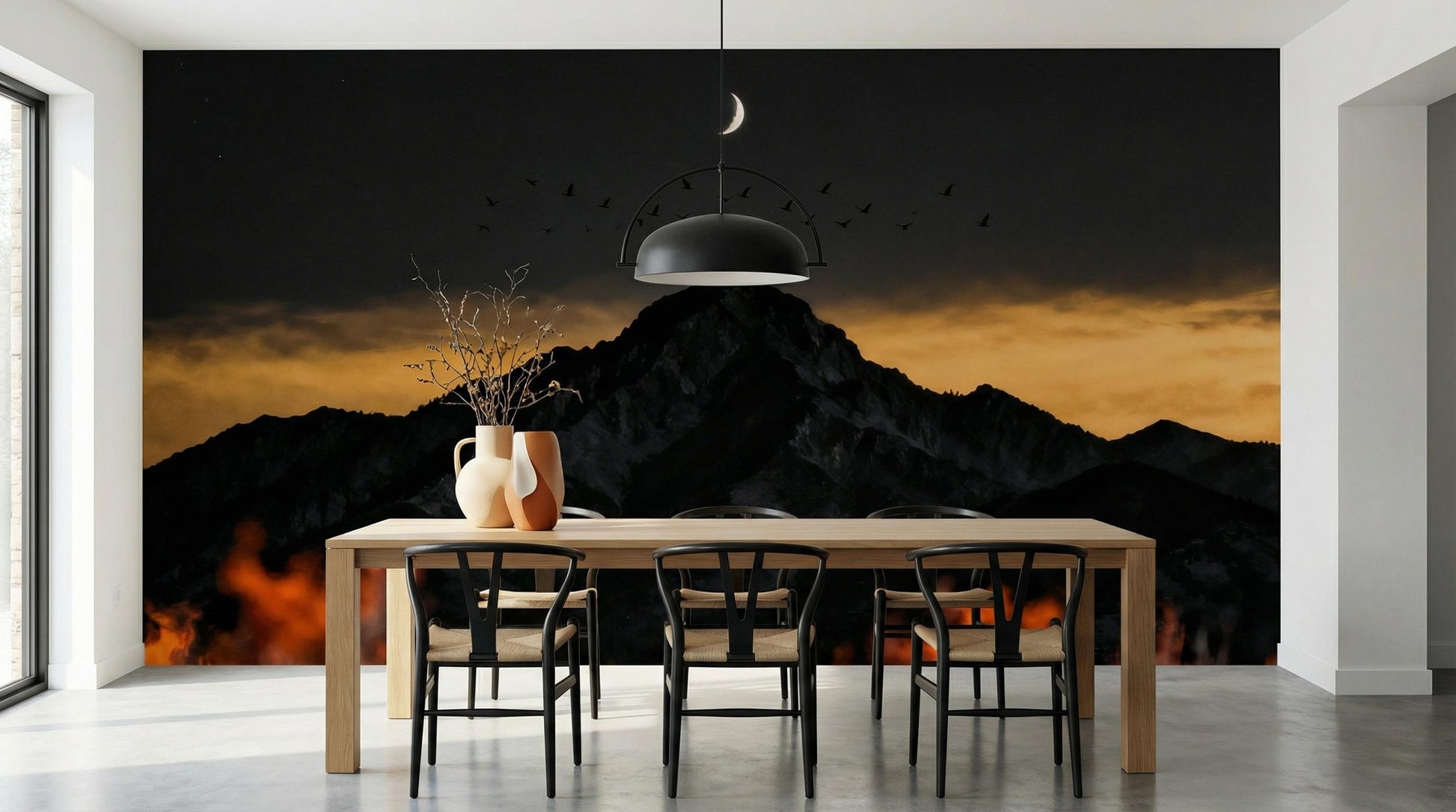 Night Sky Mountain Scene Wallpaper – scale reference, Golden Era Walls
