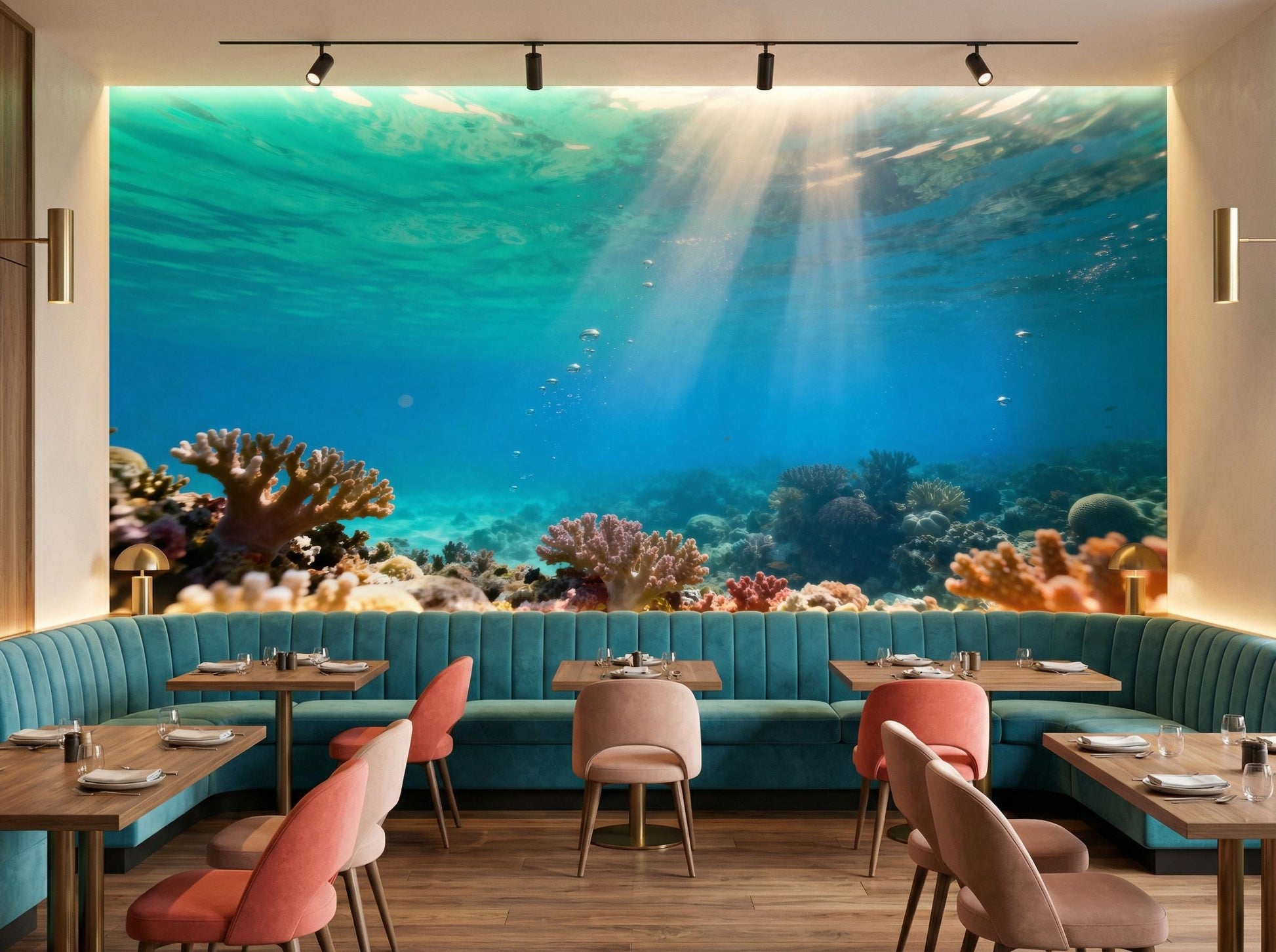Underwater Coral Reef Tropical Tropical Wallpaper – peel and stick wallpaper mural, Golden Era Walls
