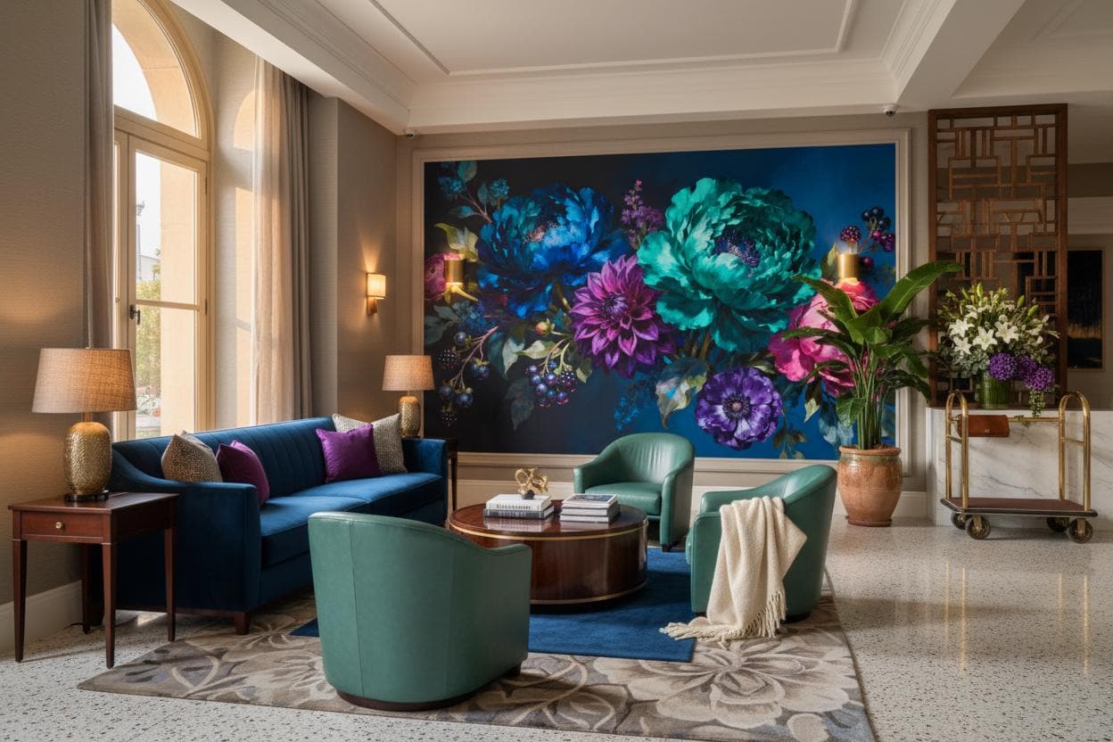 Dark Academia Floral Moody Floral Wallpaper – lifestyle view, Golden Era Walls