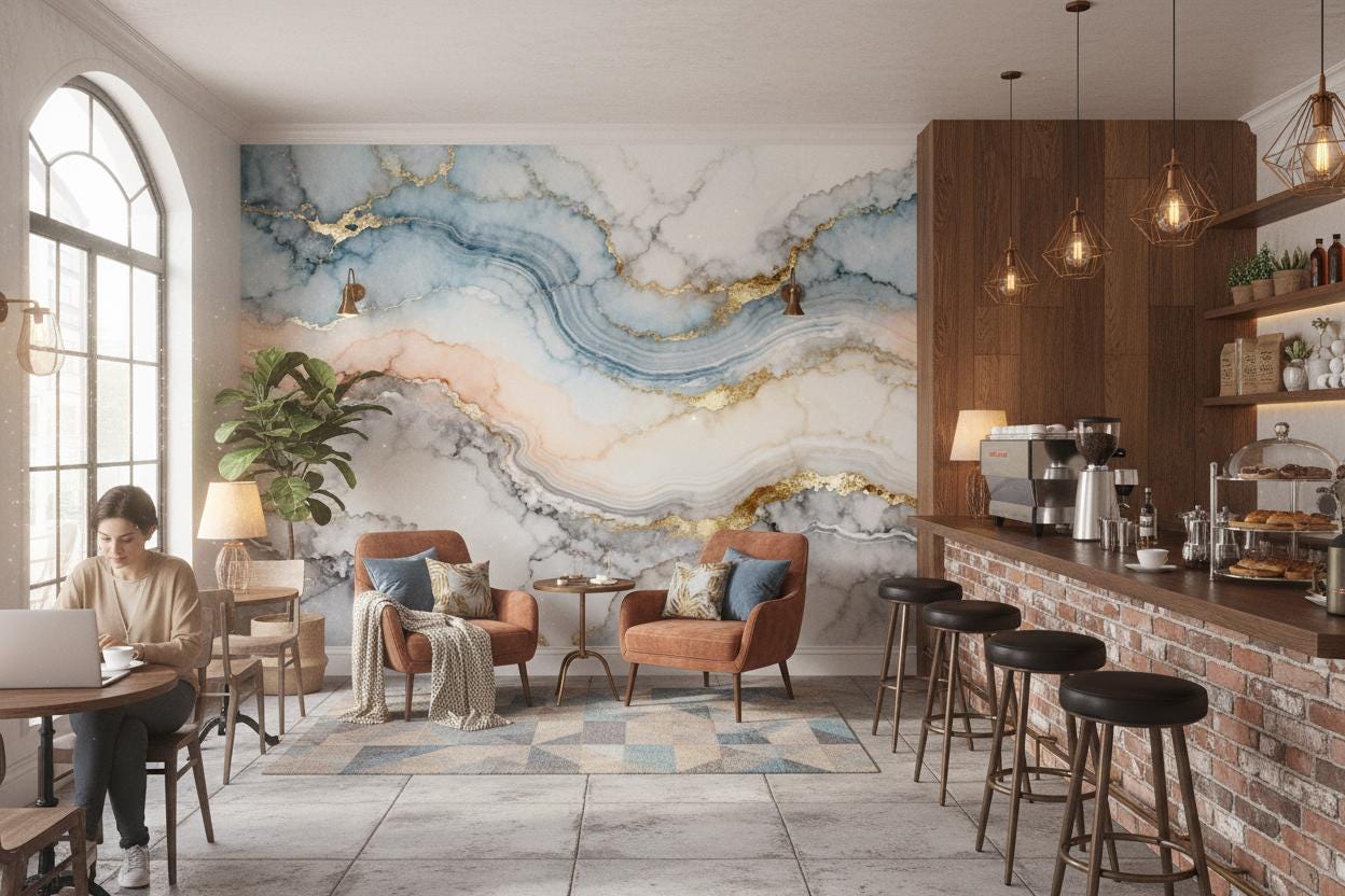 Blue Gold Agate Marble Marble Wallpaper – scale reference, Golden Era Walls